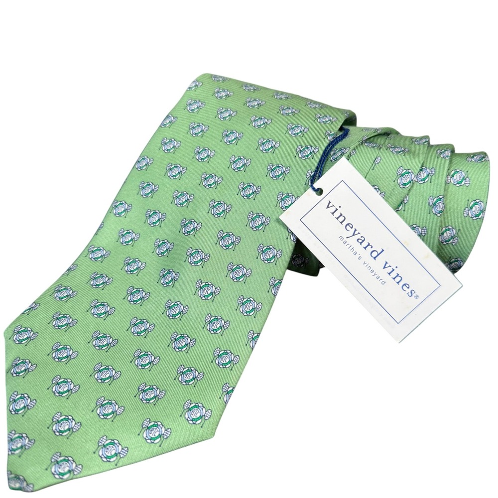 Vineyard Vines Tie Mens Green Tennis Racket Silk Custom Collection NWT Sports